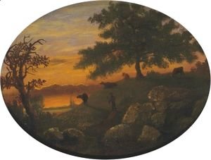 Albert Bierstadt - Cattle At Sunset