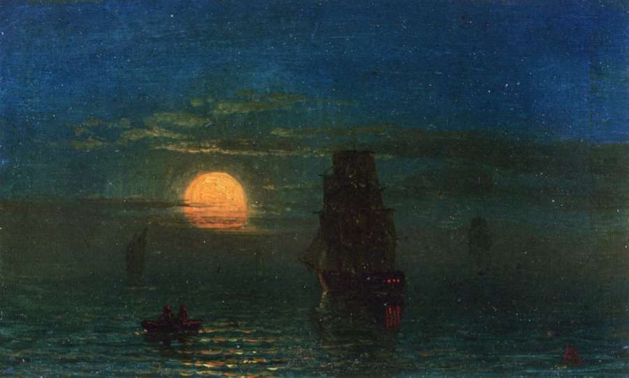 Ships in Moonlight by Albert Bierstadt