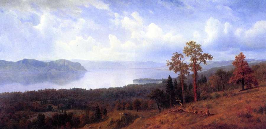 View Of The Hudson Looking Across The Tappan Zee Towards Hook Mountain by Albert Bierstadt