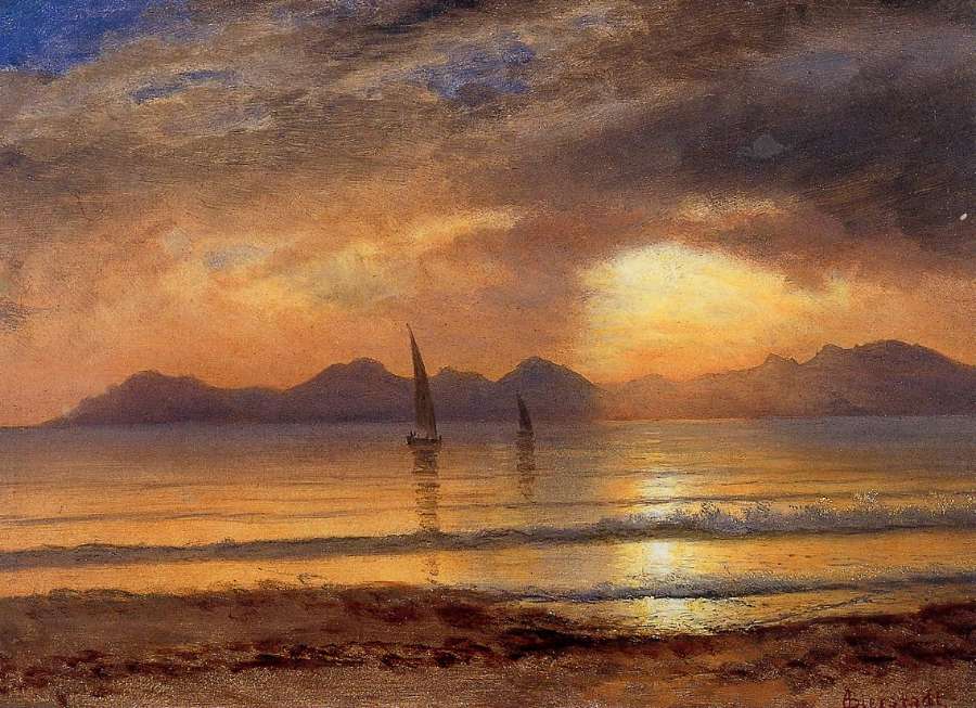 Sunset Over A Mountain Lake2 by Albert Bierstadt