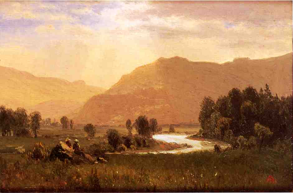 Figures In A Hudson River Landscape by Albert Bierstadt