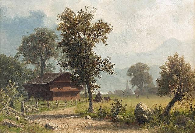 Sommerliche Landschaft mit Bauernhaus by Albert Bierstadt