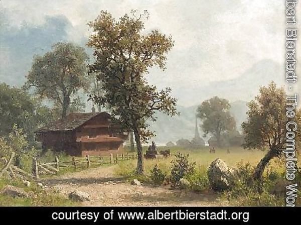 Albert Bierstadt - Sommerliche Landschaft mit Bauernhaus