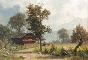 Albert Bierstadt - Sommerliche Landschaft mit Bauernhaus