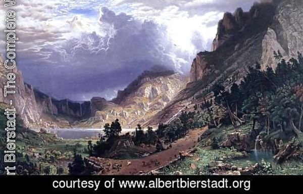Oil painting Albert Bierstadt Cathedral Rock Yosemite Valley California winter 