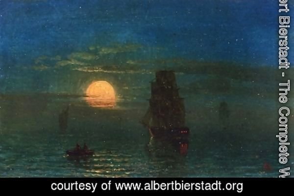 Albert Bierstadt - Ships in Moonlight