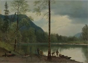 Albert Bierstadt - Campers With Canoes