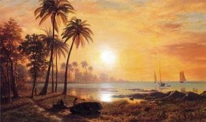 Albert Bierstadt - Tropical Landscape With Fishing Boats In Bay