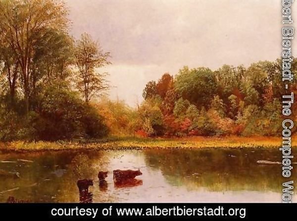 Albert Bierstadt - Cows Watering In A Landscape
