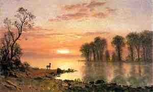 Albert Bierstadt - Sunset  Deer  And River